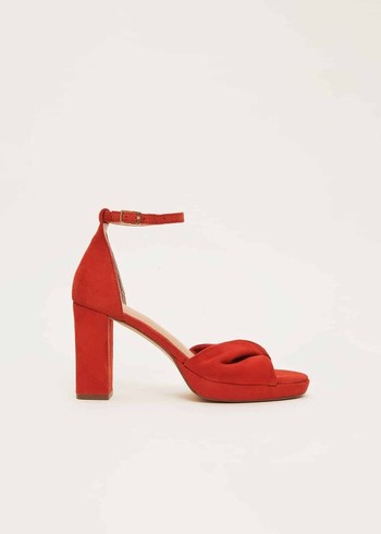 Phase Eight Red Suede Open Toe Heels Red Australia | MI4136857